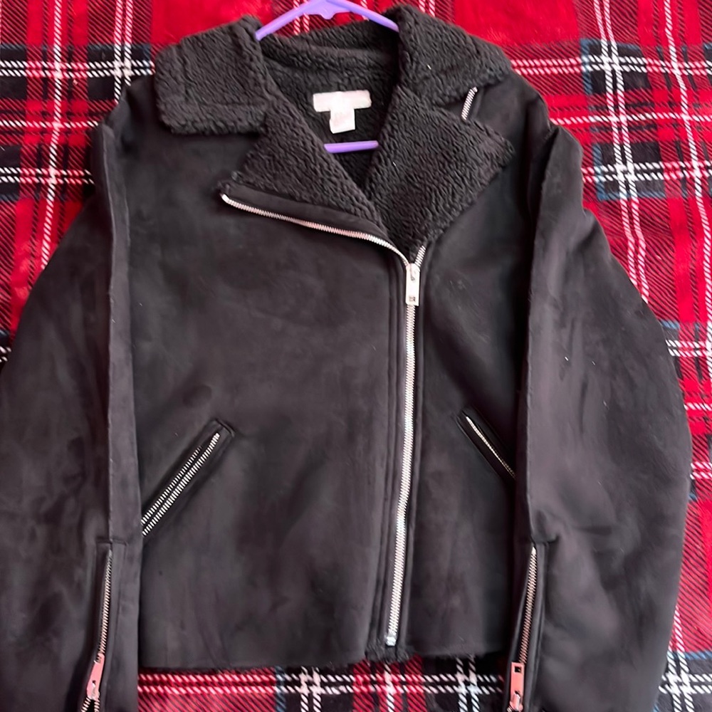 Black, H&M Winter Coat with Asymmetrical Zipper
